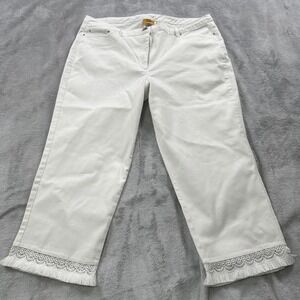Ruby Rd. Jeans Womens 18 White Denim Fringe Lace Hem Ankle Cropped Pants Spring